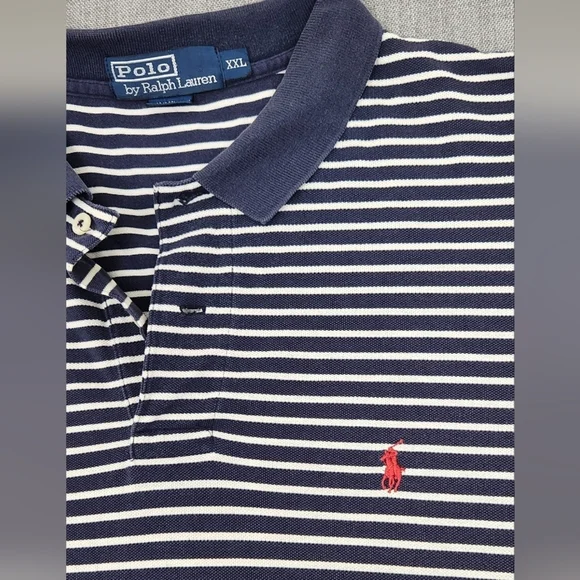 Vintage Polo Ralph Lauren Striped Polo Logo Collard Shirt 100% Cotton Shirt. XXL - Picture 2 of 6